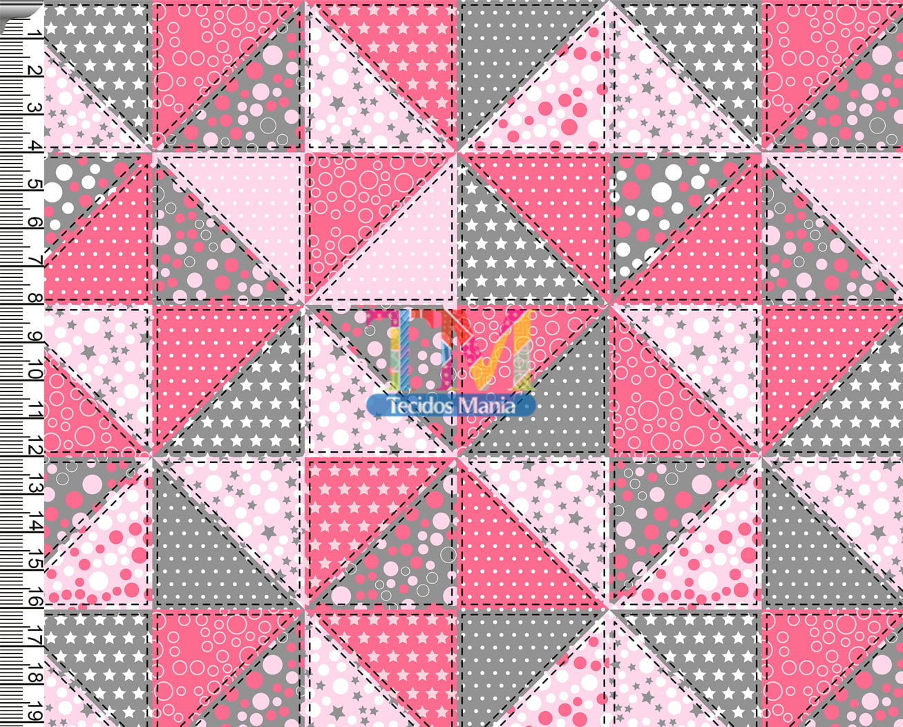 Tecido Oxford Estampa Digital - Patchwork - Pink