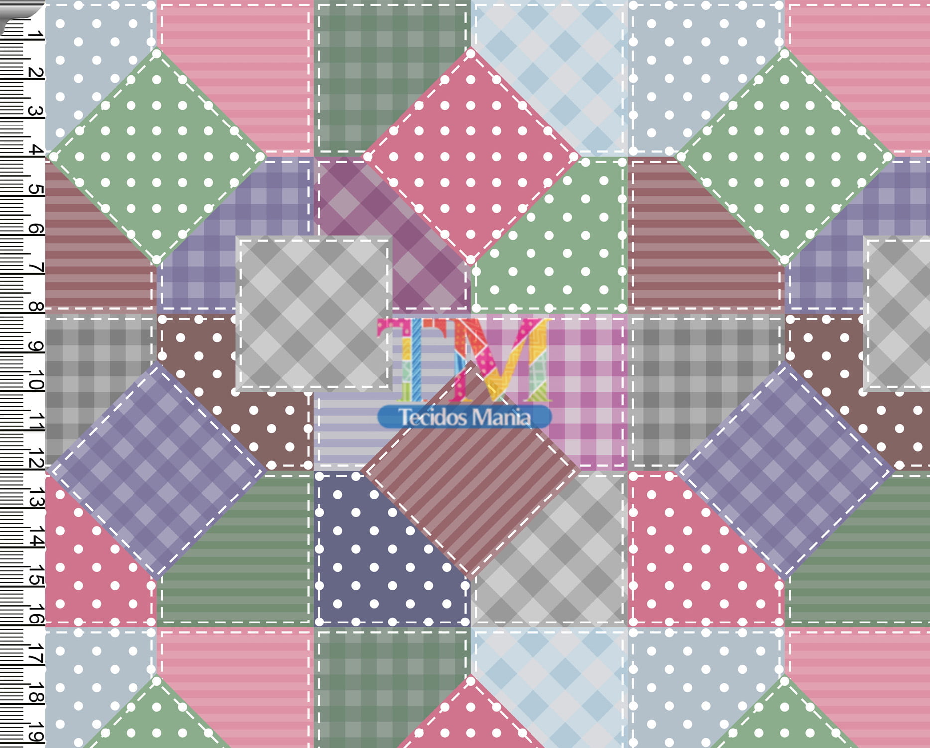 Tecido Oxford Estampa Digital - Patchwork - Retalhos Coloridos