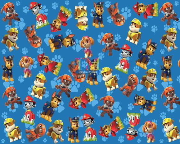 Tecido Oxford Estampa Digital - Patrulha Canina - Fundo Azul