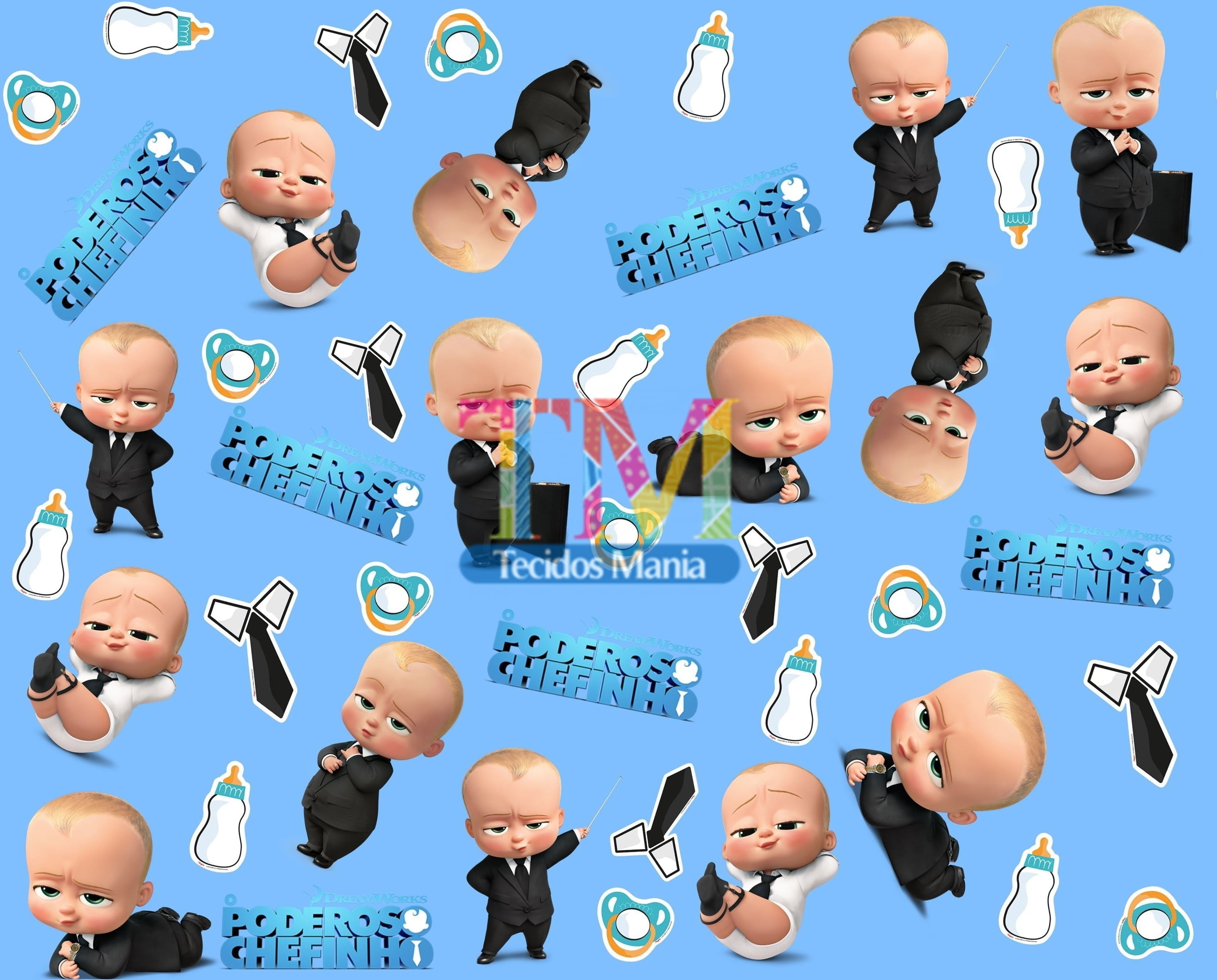 Tecido Oxford Estampa Digital - Poderoso Chefinho - Fundo Azul 