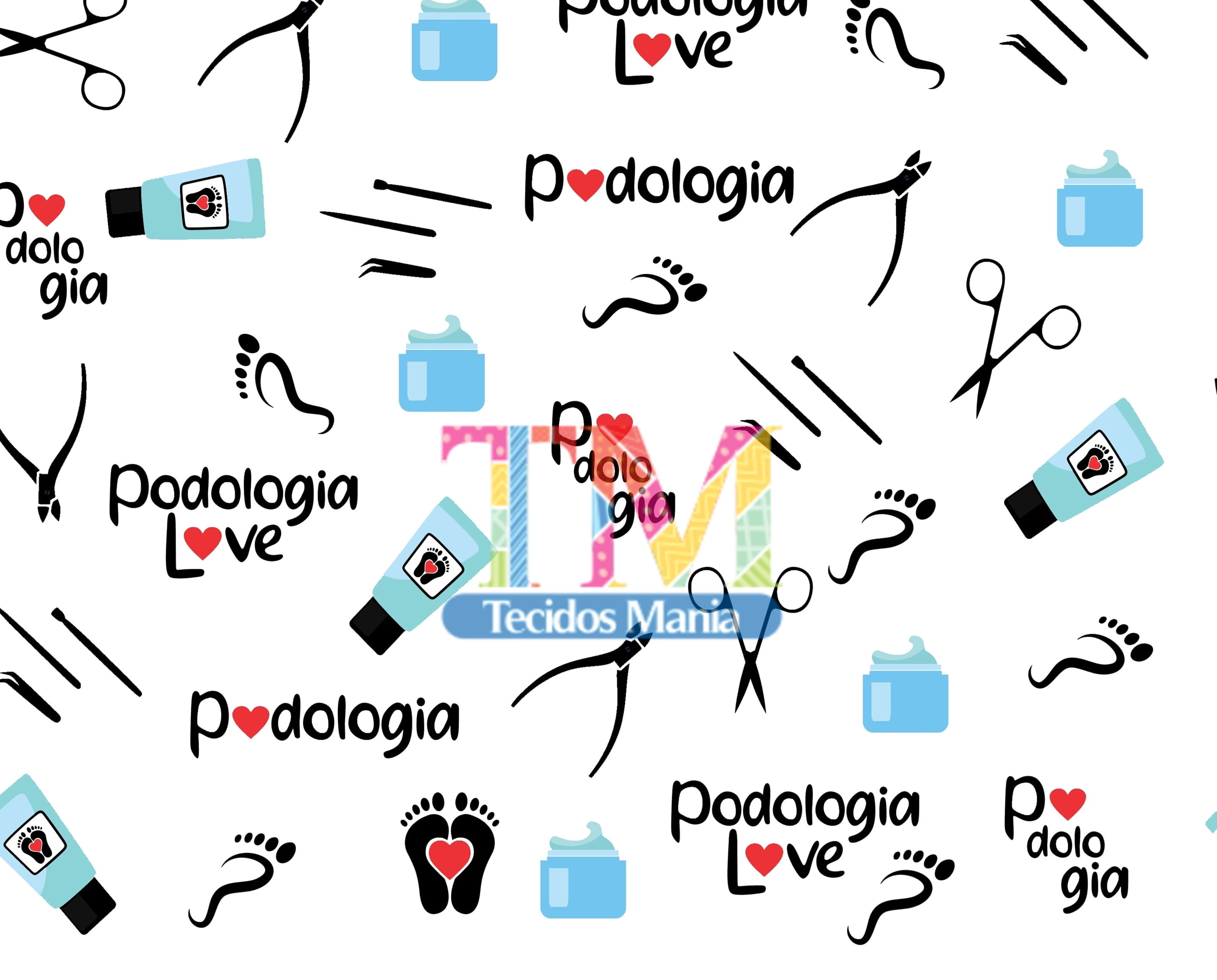 Tecido Oxford Estampa Digital - Podologia - Fundo Branco