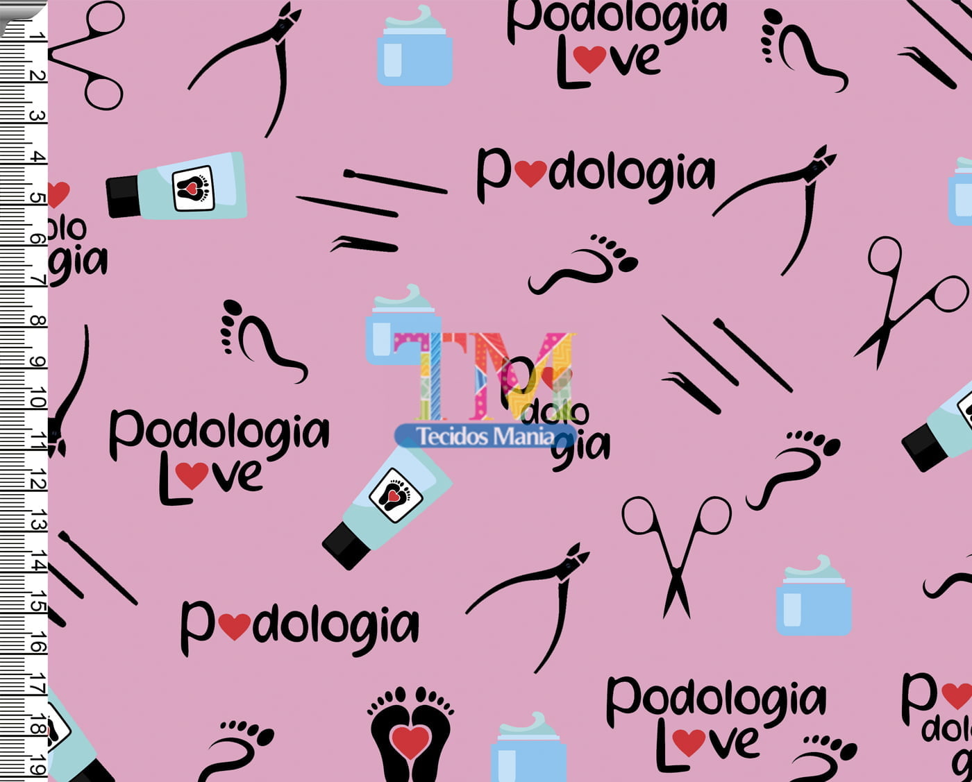 Tecido Oxford Estampa Digital - Podologia - Fundo Rosa