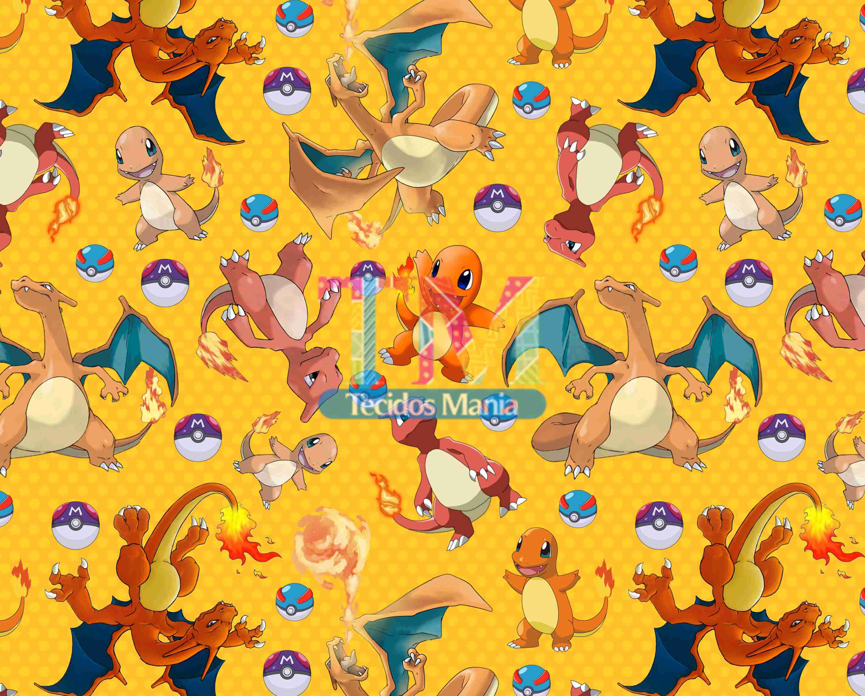 Tecido Oxford Estampa Digital - Pokémon - Evolução Charmander