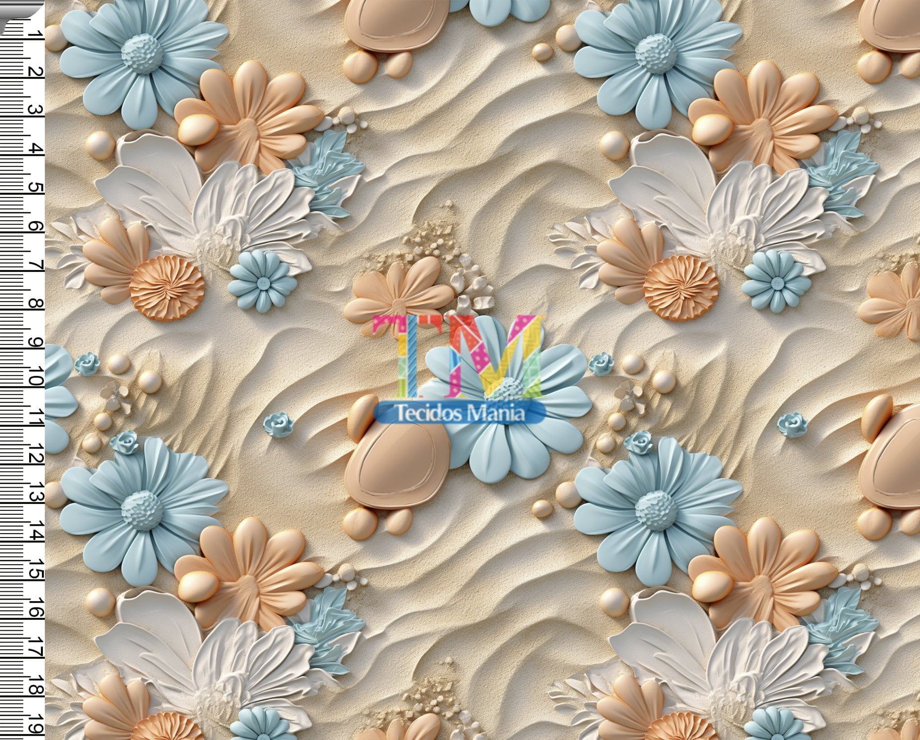 Tecido Oxford Estampa Digital - Praia - Floral Catarina - 3D
