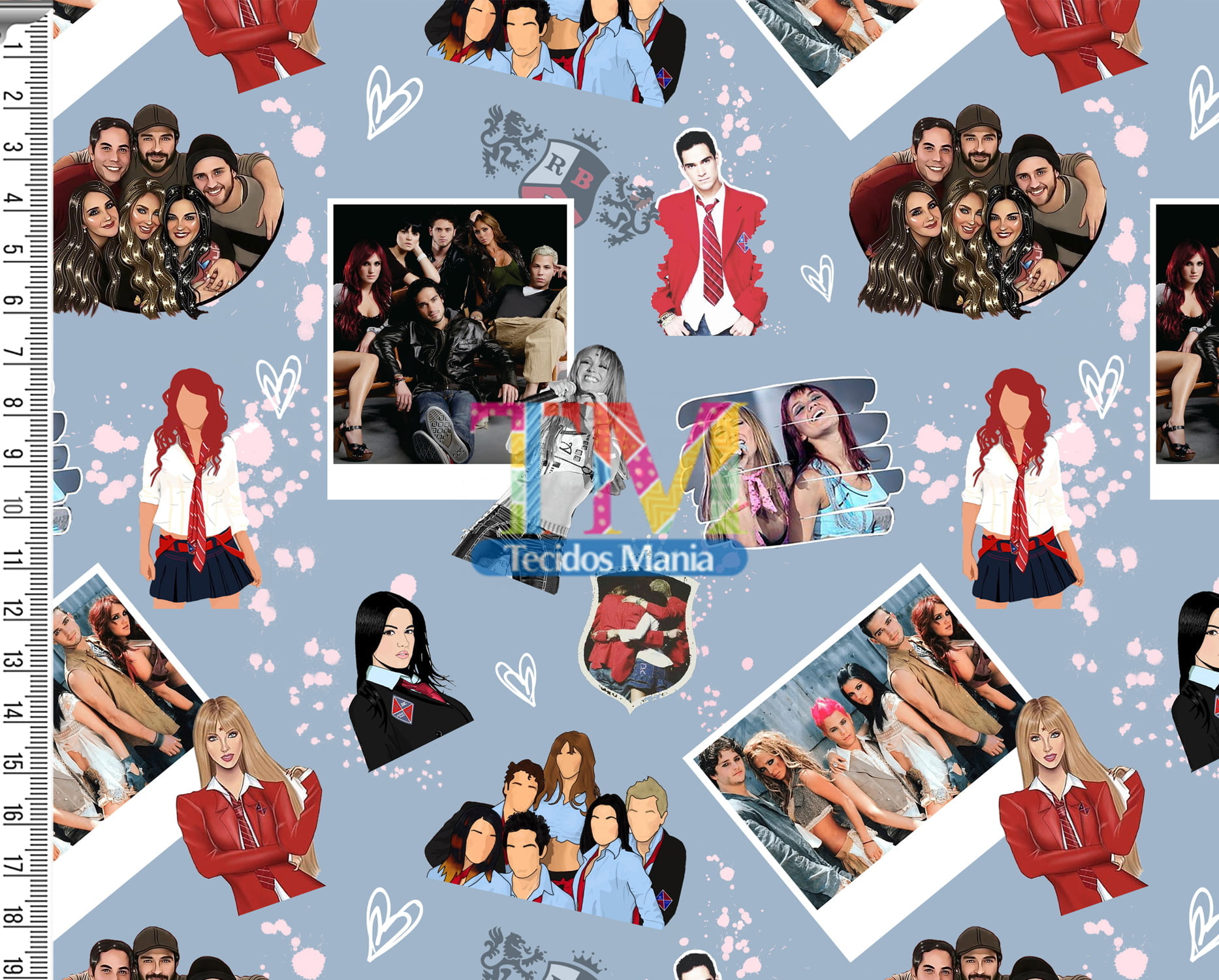 Tecido Oxford Estampa Digital - Rebelde - RBD - Fundo Azul