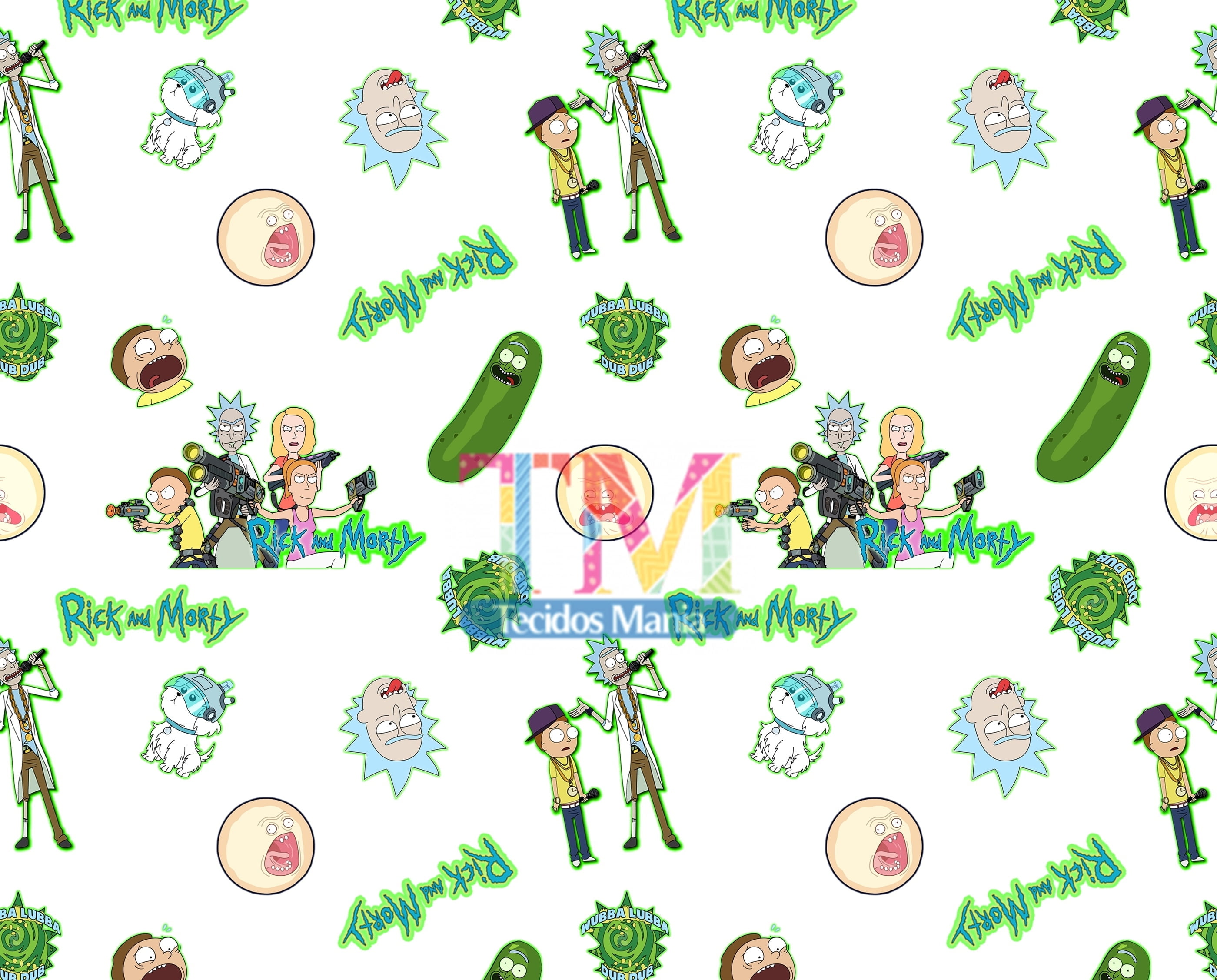 Tecido Oxford Estampa Digital - Rick e Morty Family - Fundo Branco