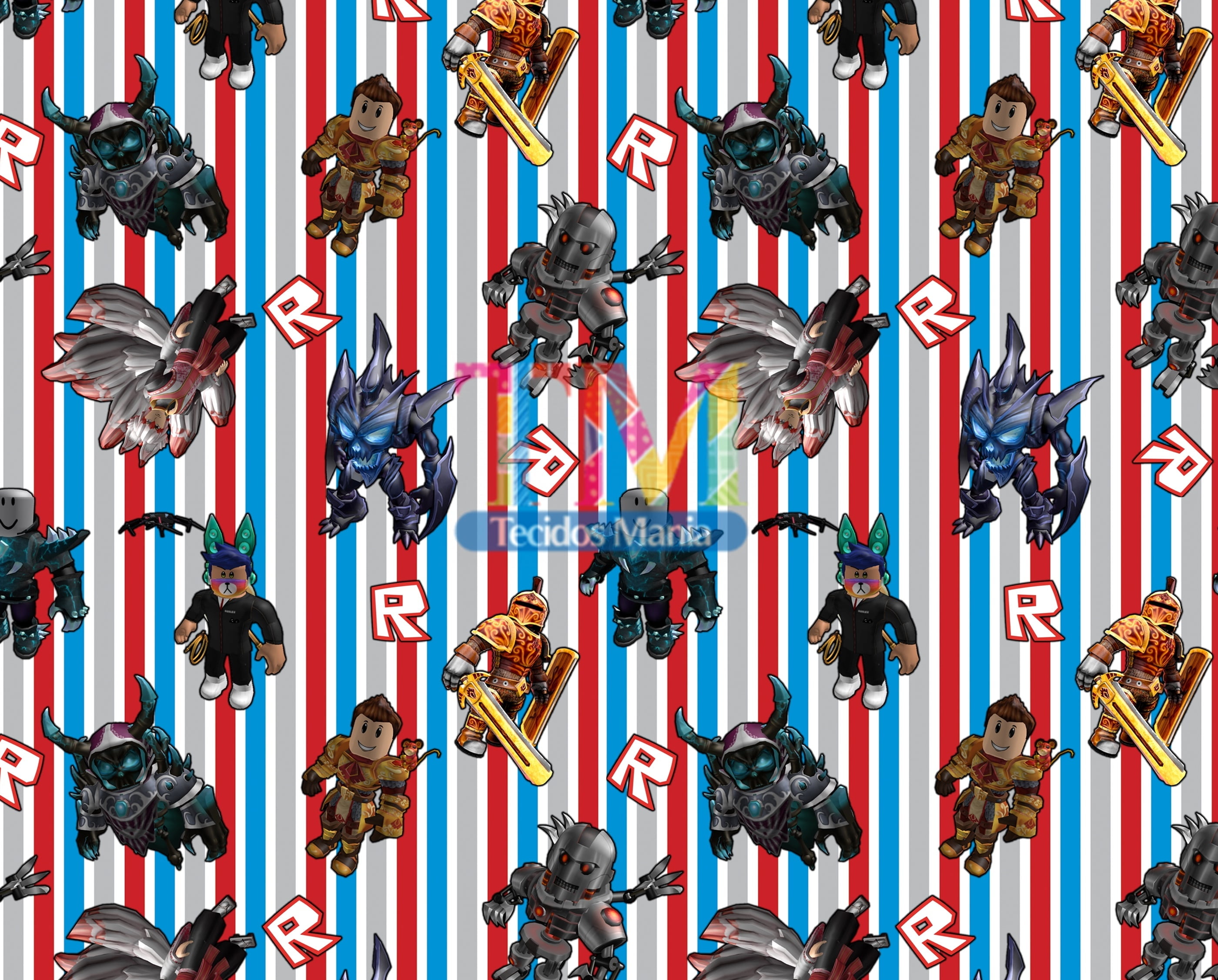 Tecido Oxford Estampa Digital - Roblox - Fundo Listrado