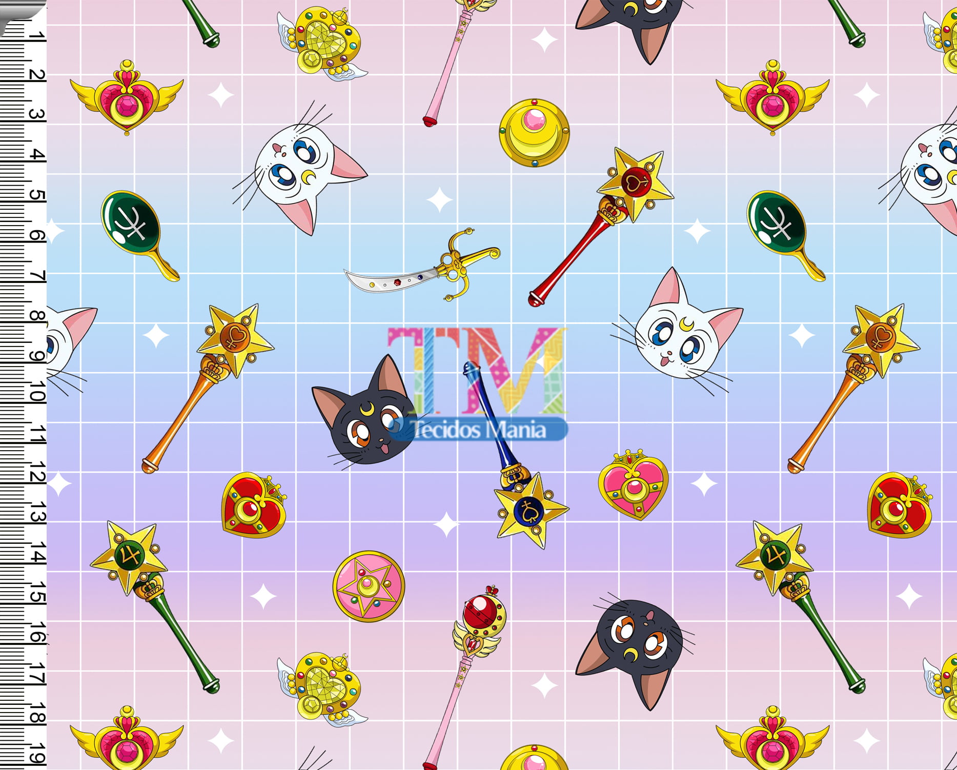 Tecido Oxford Estampa Digital - Sailor Moon - Quadriculado - Degradê