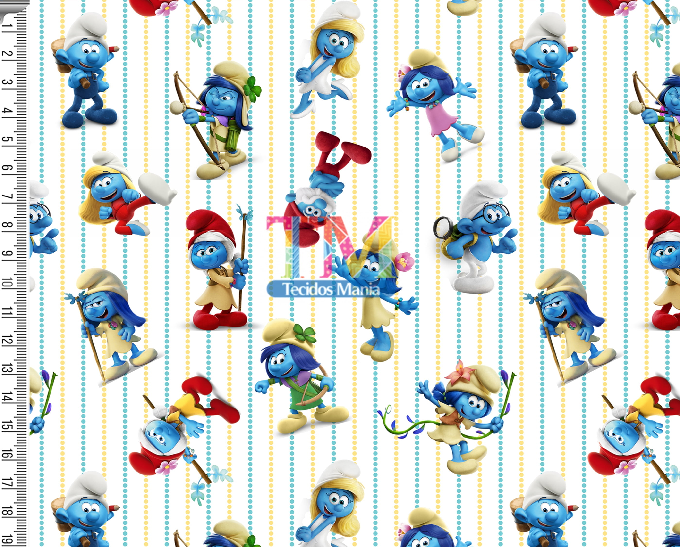 Tecido Oxford Estampa Digital - Smurf - Bolinhas
