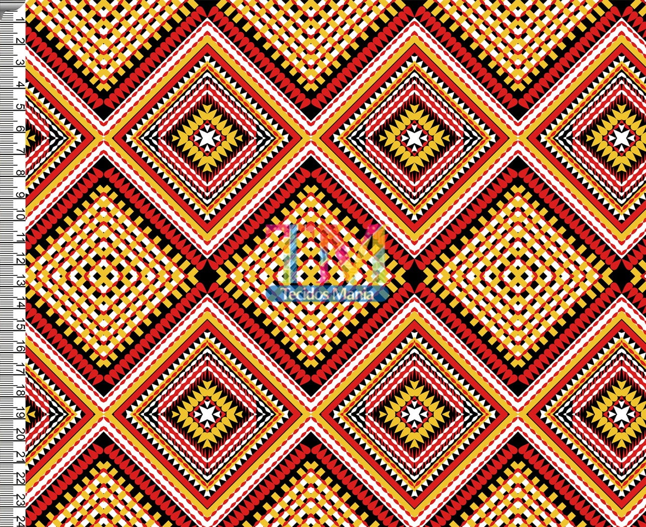 Tecido Oxford Estampa Digital - Tribal - Ziguezague - laranja e vermelho