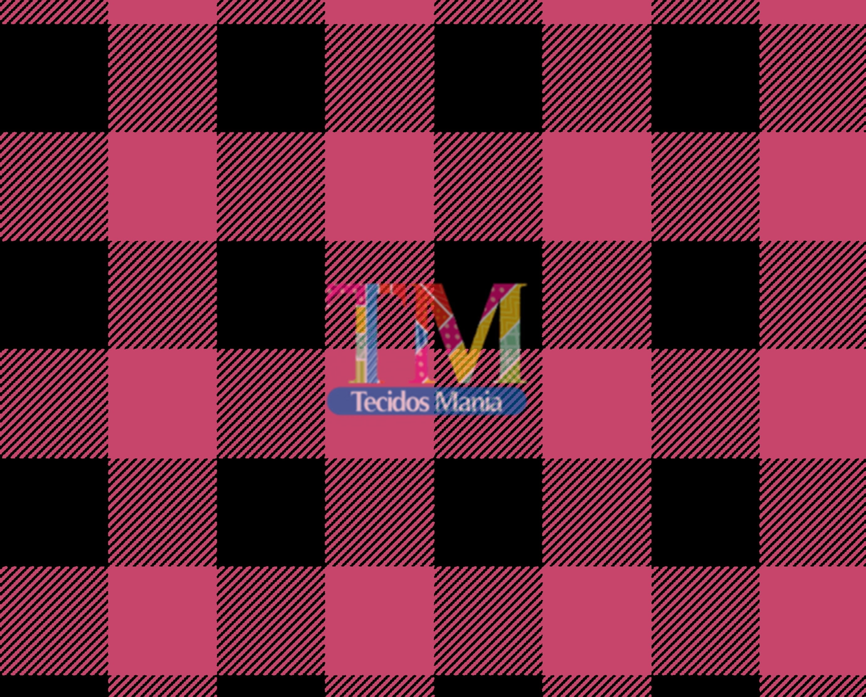 Tecido Oxford Estampa Digital - Xadrez - Rosa Com Preto