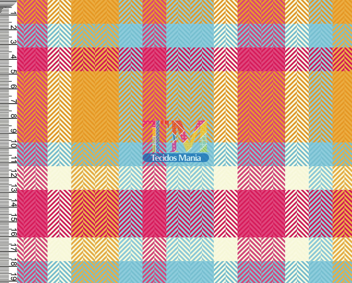 Tecido Oxford Estampa Digital - Xadrez - Tartan - Azul Com Rosa