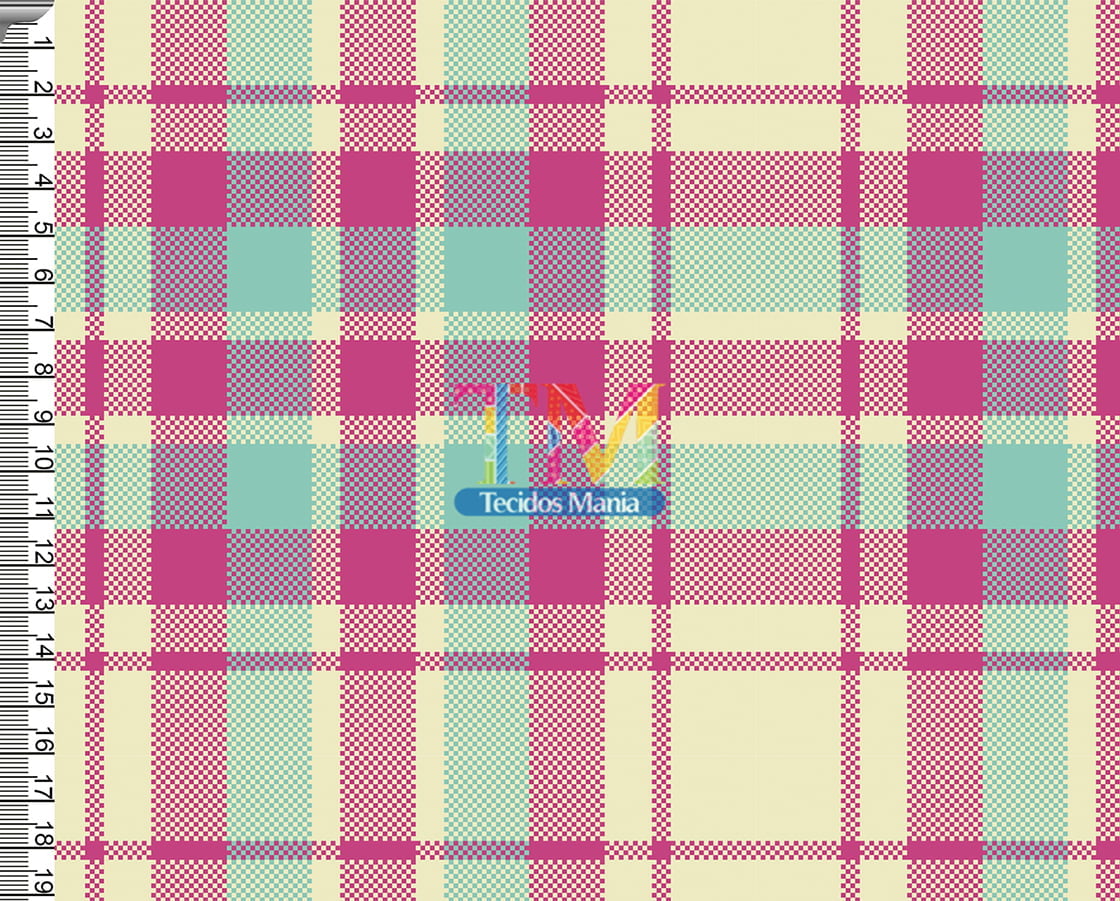 Tecido Oxford Estampa Digital - Xadrez - Tartan - Pink Com Verde