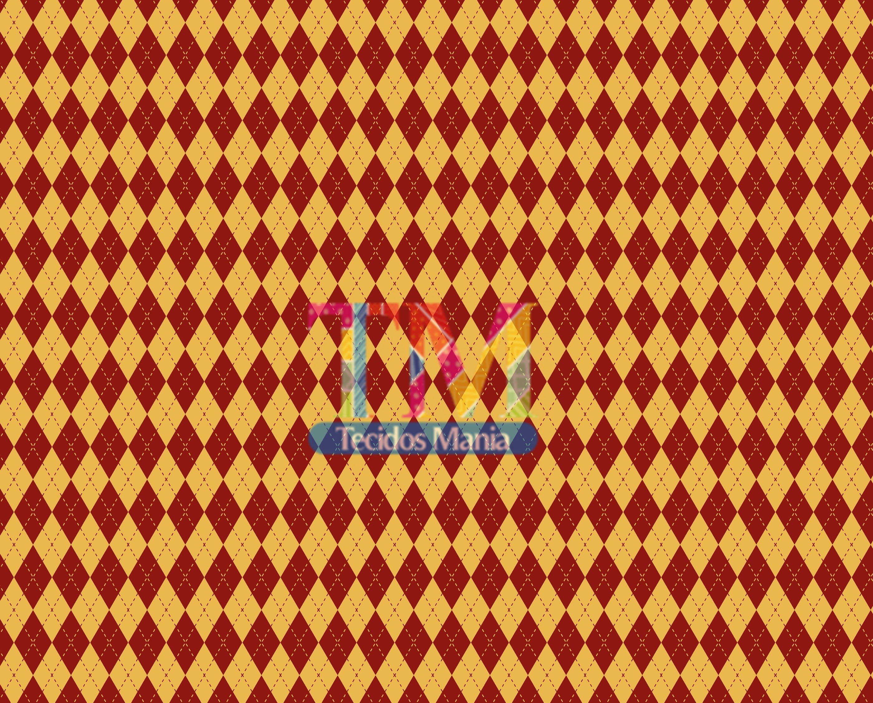Tecido tricoline, microfibra ou gabardine estampado - Harry Potter - Xadrez - amarelo com bordo