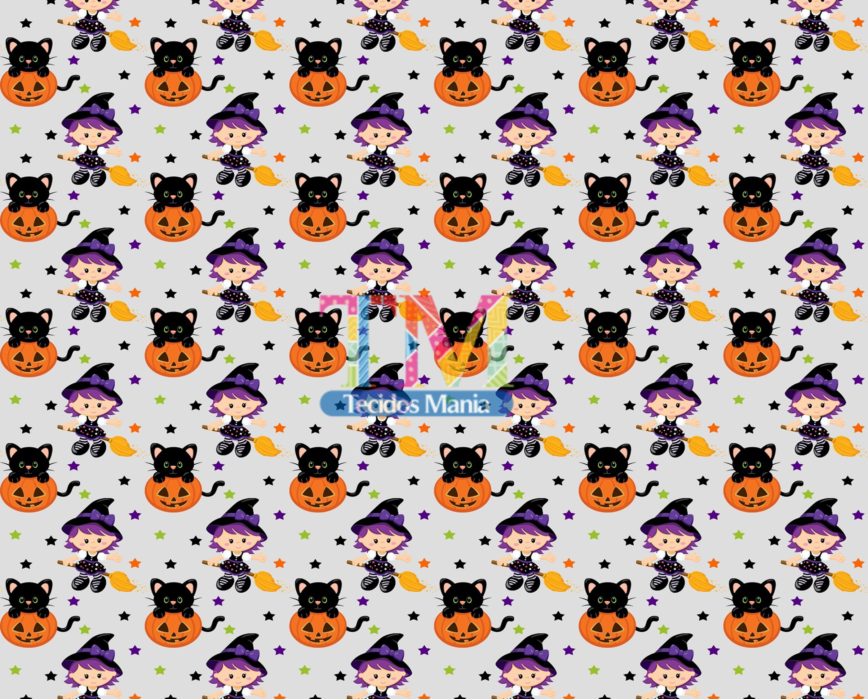 Tecido tricoline, microfibra ou gabardine estampado - Halloween - Bruxa