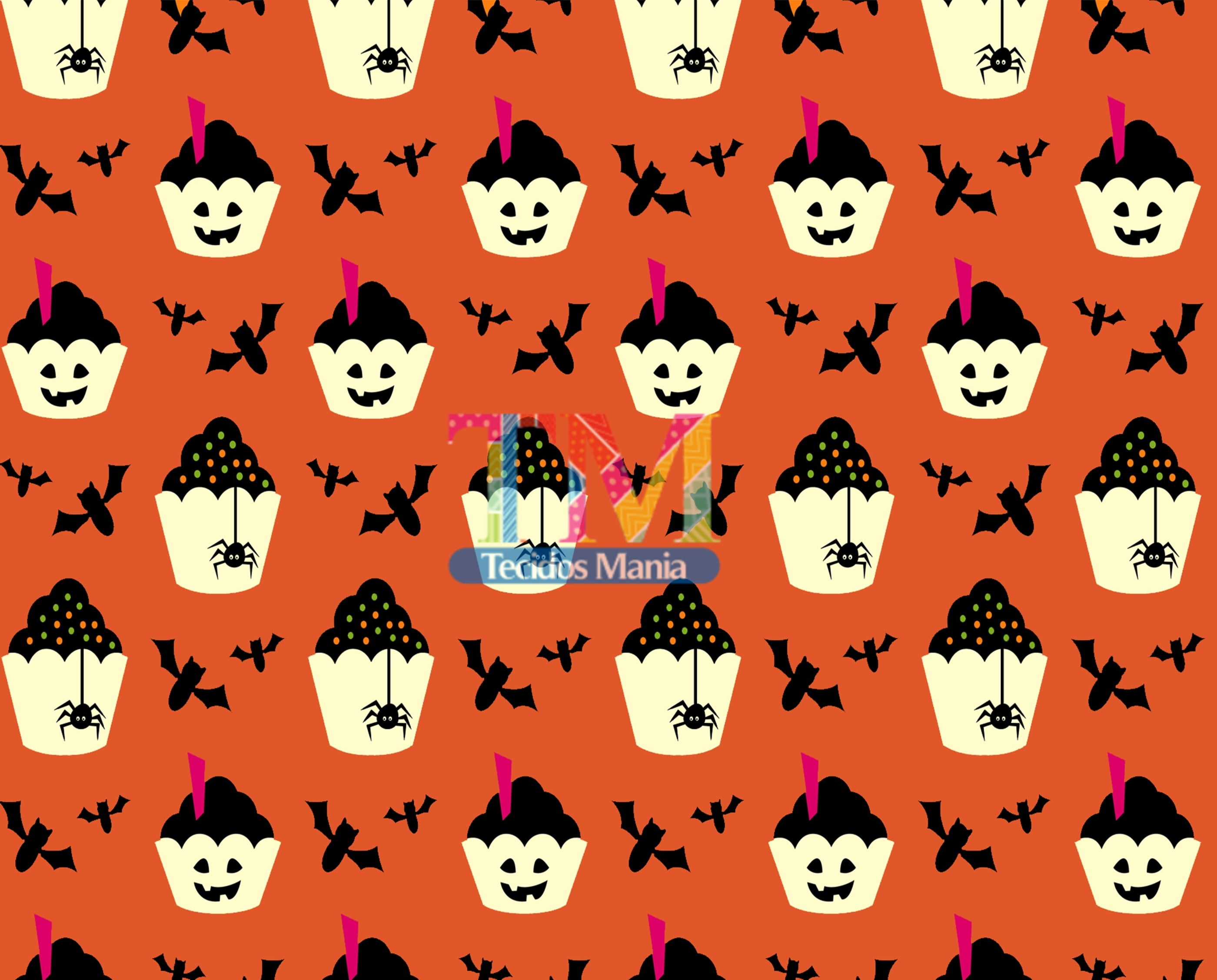 Tecido tricoline, microfibra ou gabardine estampado - Halloween - cupcake