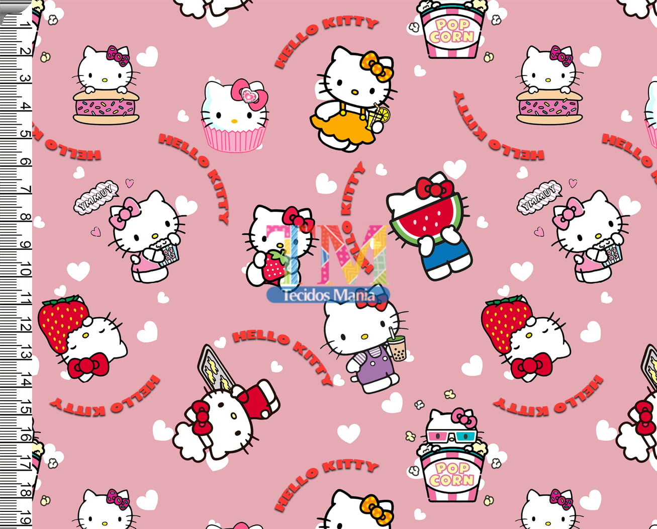 Tecido tricoline, microfibra ou gabardine estampado - Hello Kitty - Cozinheira - Fundo Rosa