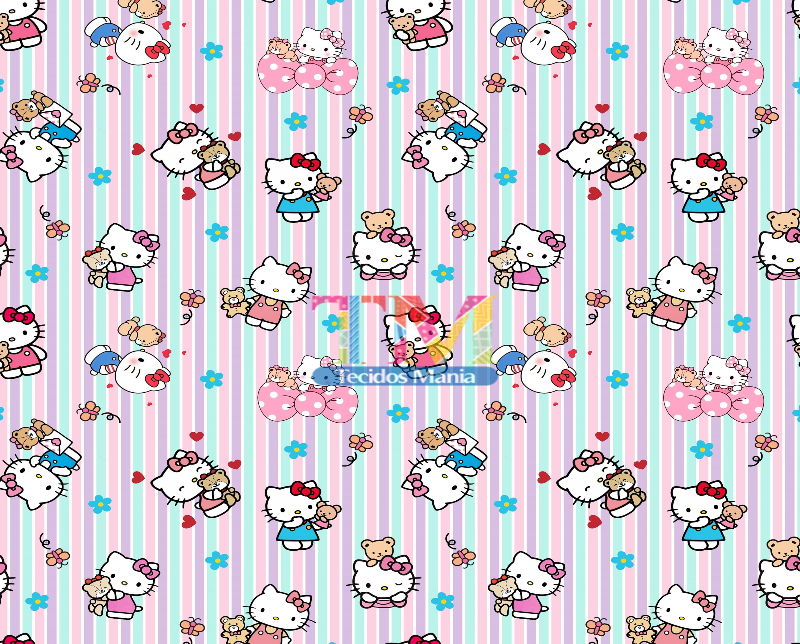 Tecido tricoline, microfibra ou gabardine estampado - Hello Kitty - Fundo  Rosa - Tecidos Mania