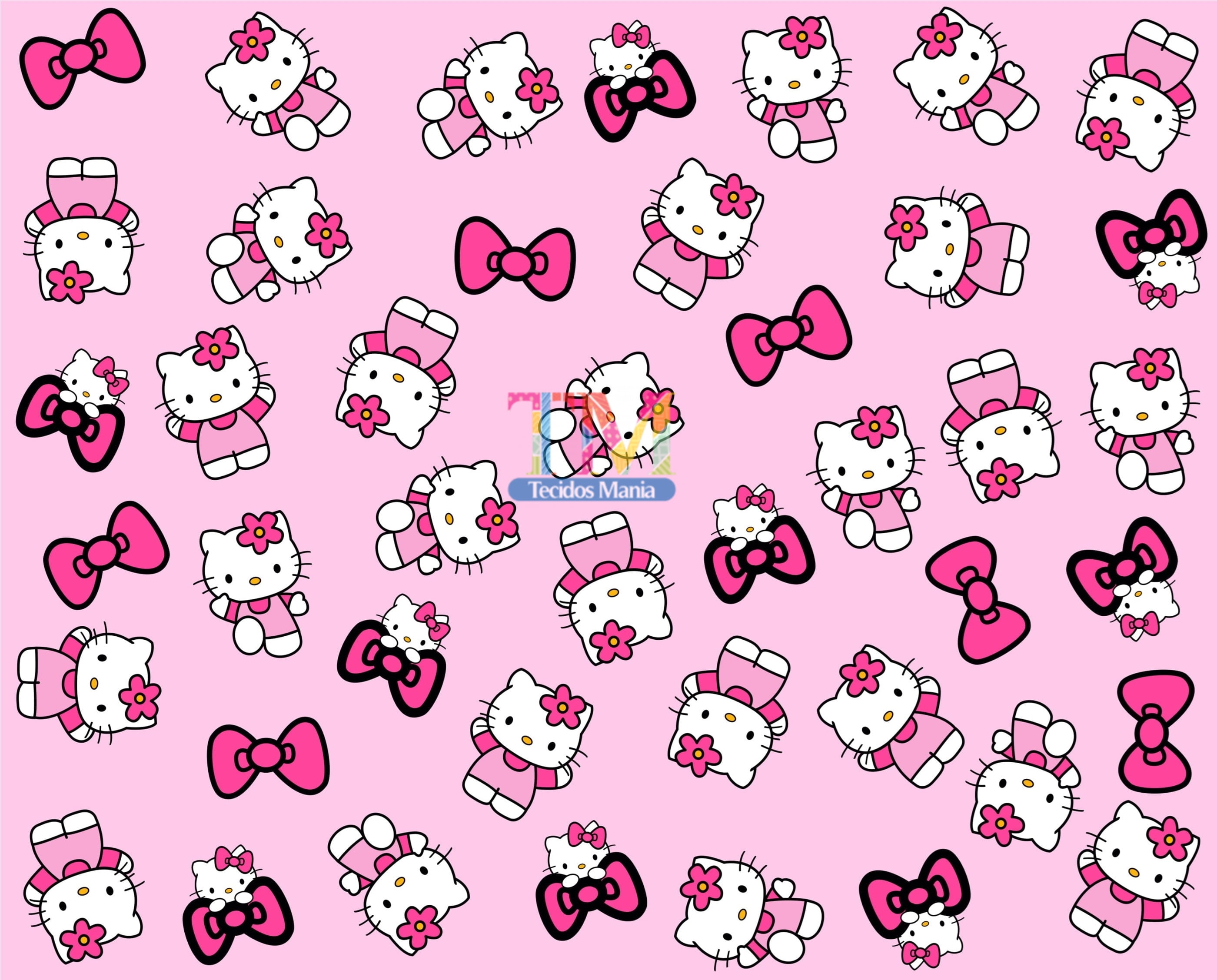 Tecido tricoline, microfibra ou gabardine estampado - Hello Kitty - Fundo  Rosa - Tecidos Mania