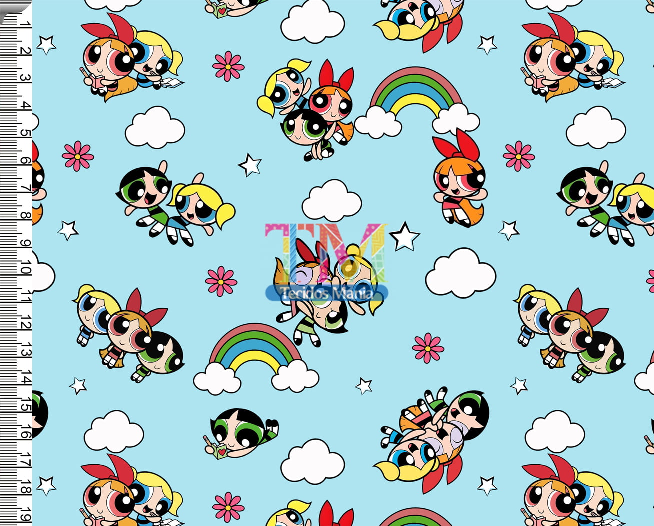 Tecido tricoline, microfibra ou gabardine estampado -  Meninas super poderosas - arco iris