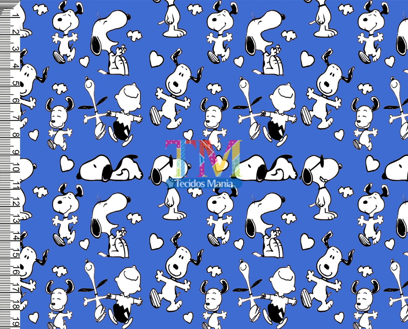 Tecido tricoline, microfibra ou gabardine estampado - Snoopy - fundo Azul