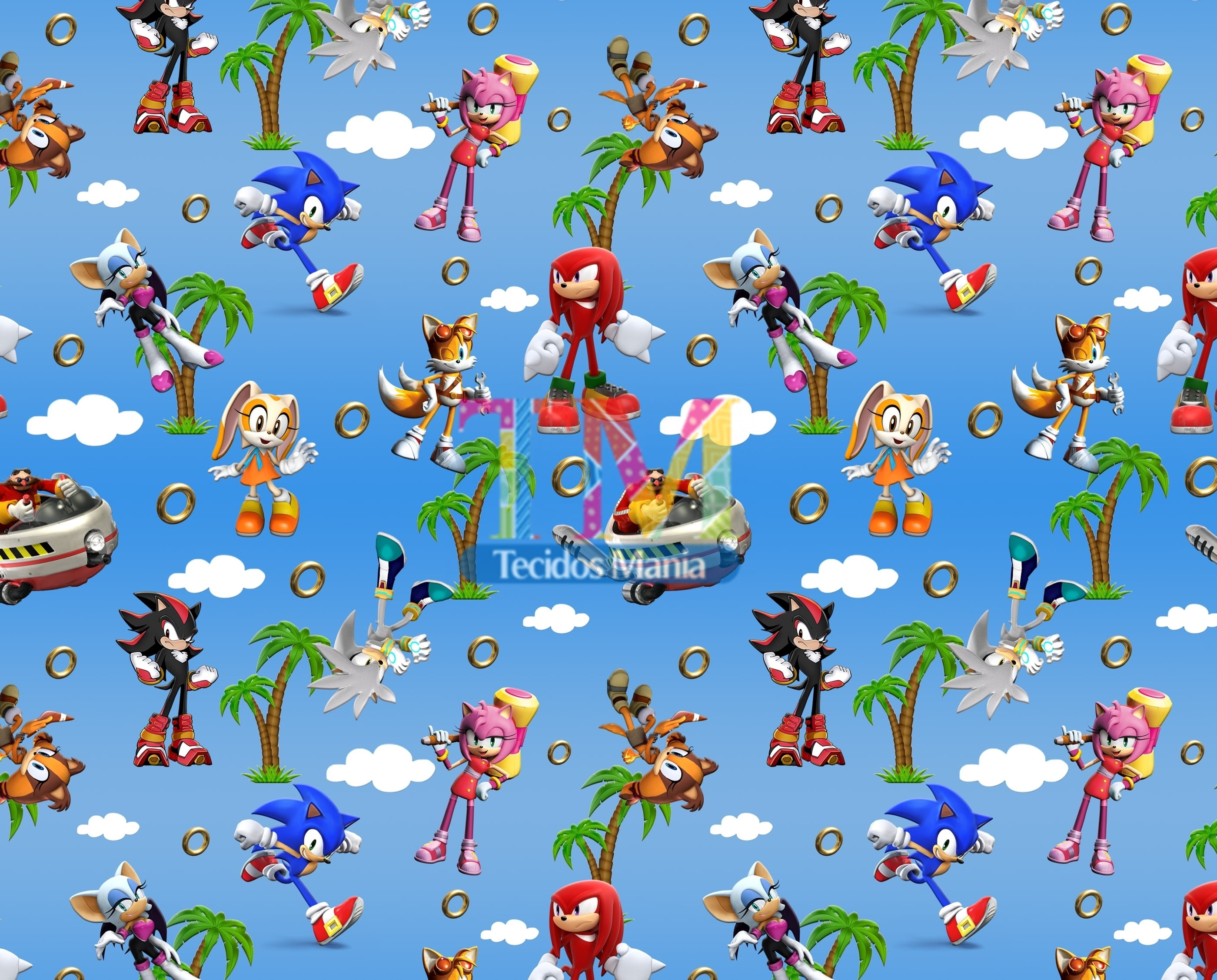 Tecido tricoline, microfibra ou gabardine estampado - Sonic e sua Turma