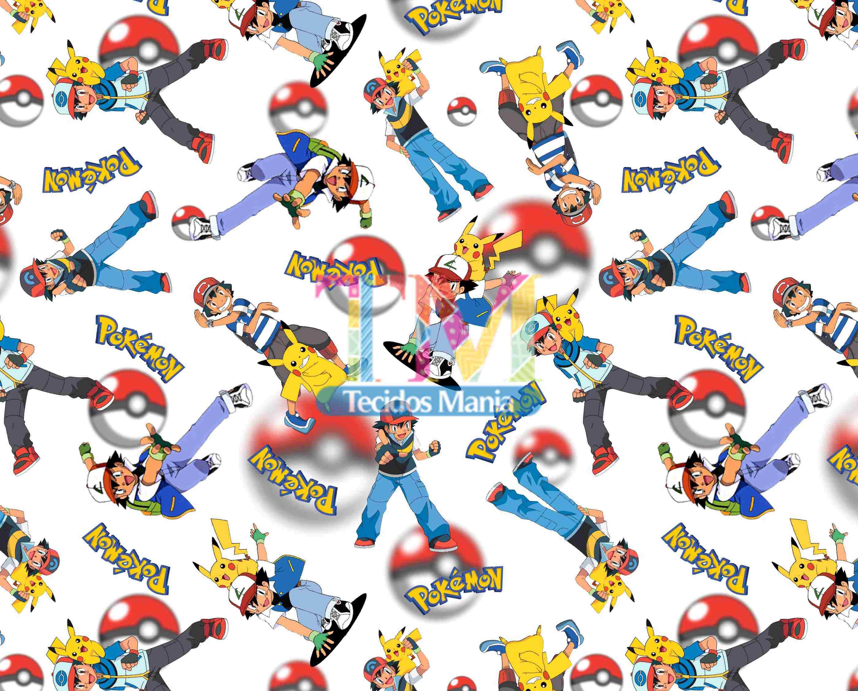 Tecido tricoline, microfibra ou gabardine estampado - Pokémon - Ash e Pikachu