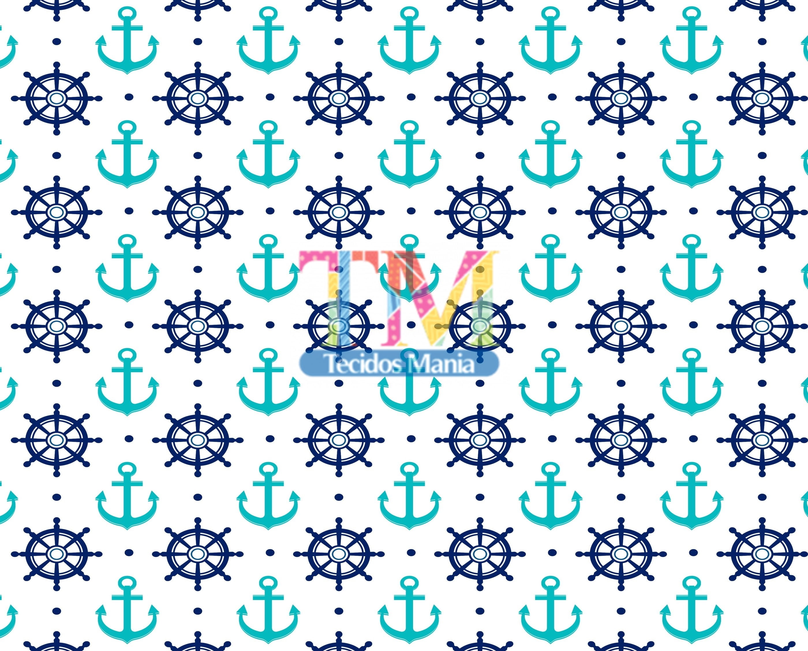 Sintético doll estampado - Âncora e timão - fundo branco
