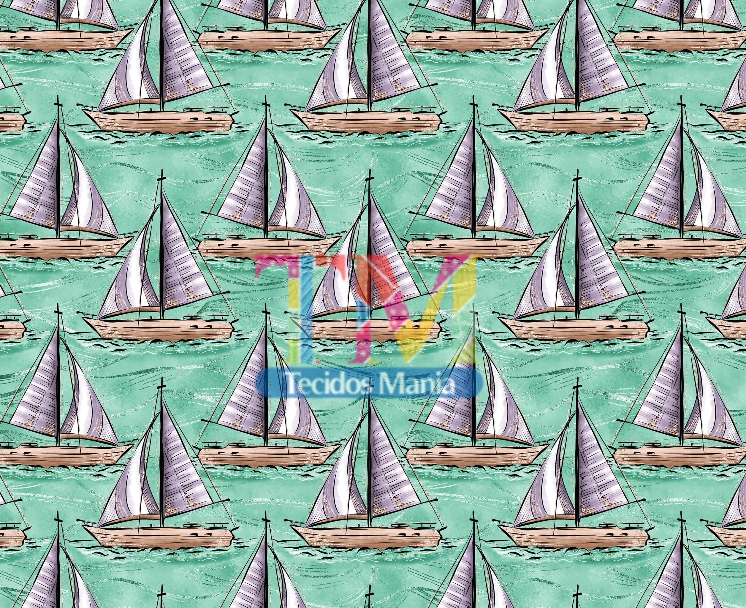 Sintético doll estampado  - Barco Caravela - Mar