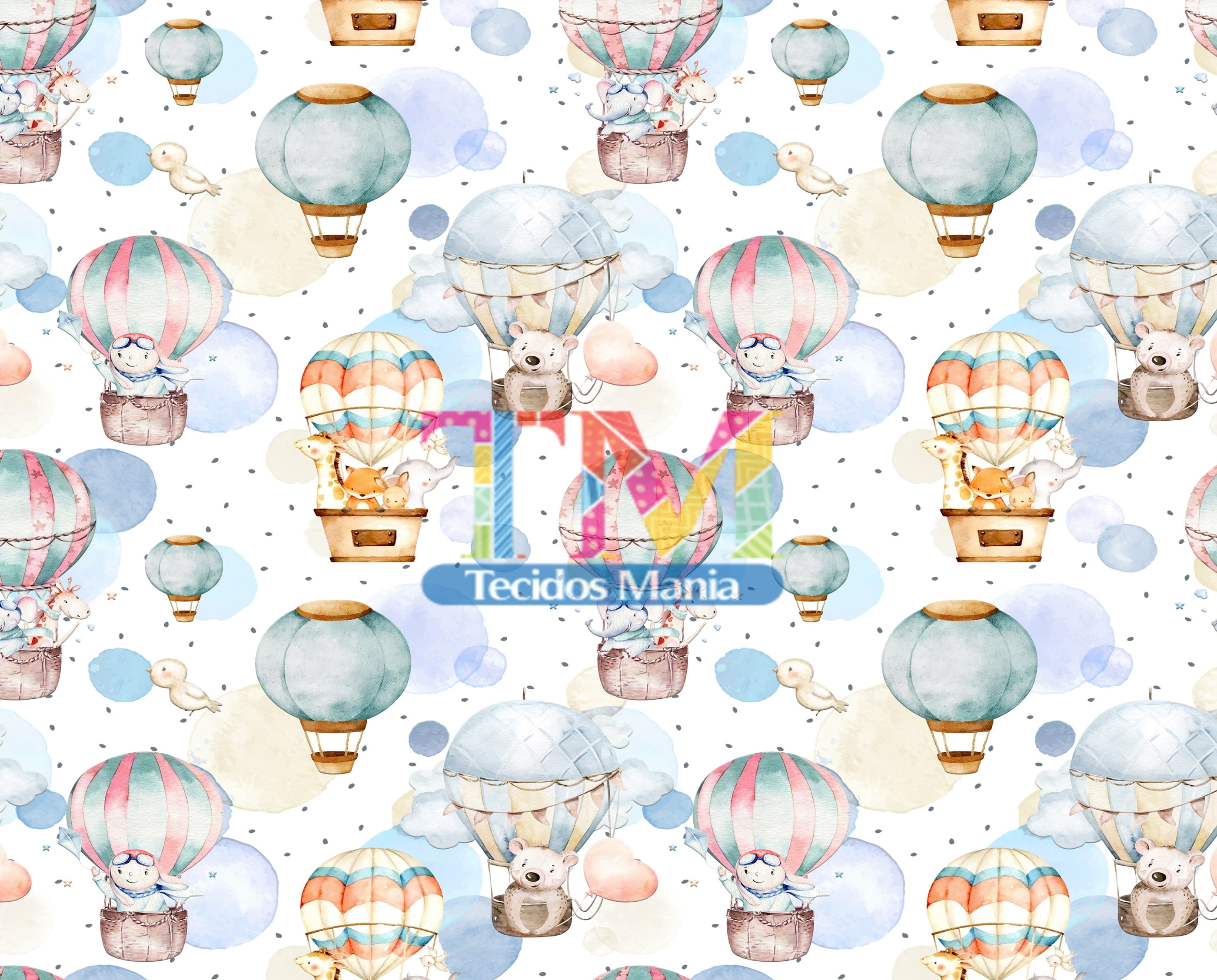 Sintético doll estampado  - Bichinhos No Balão - Bolhas