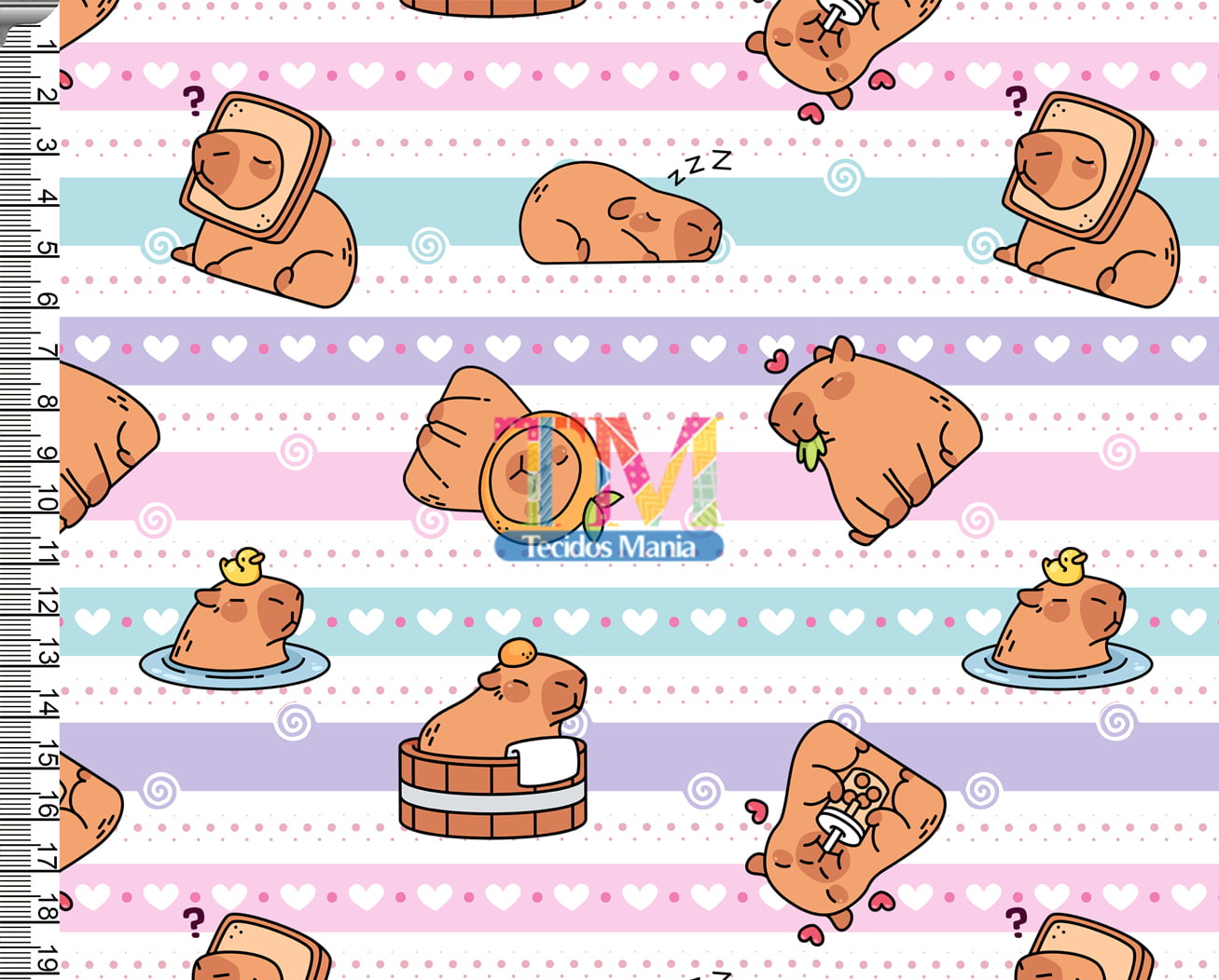 Sintético doll estampado  - Capivara - Cute -  listras love