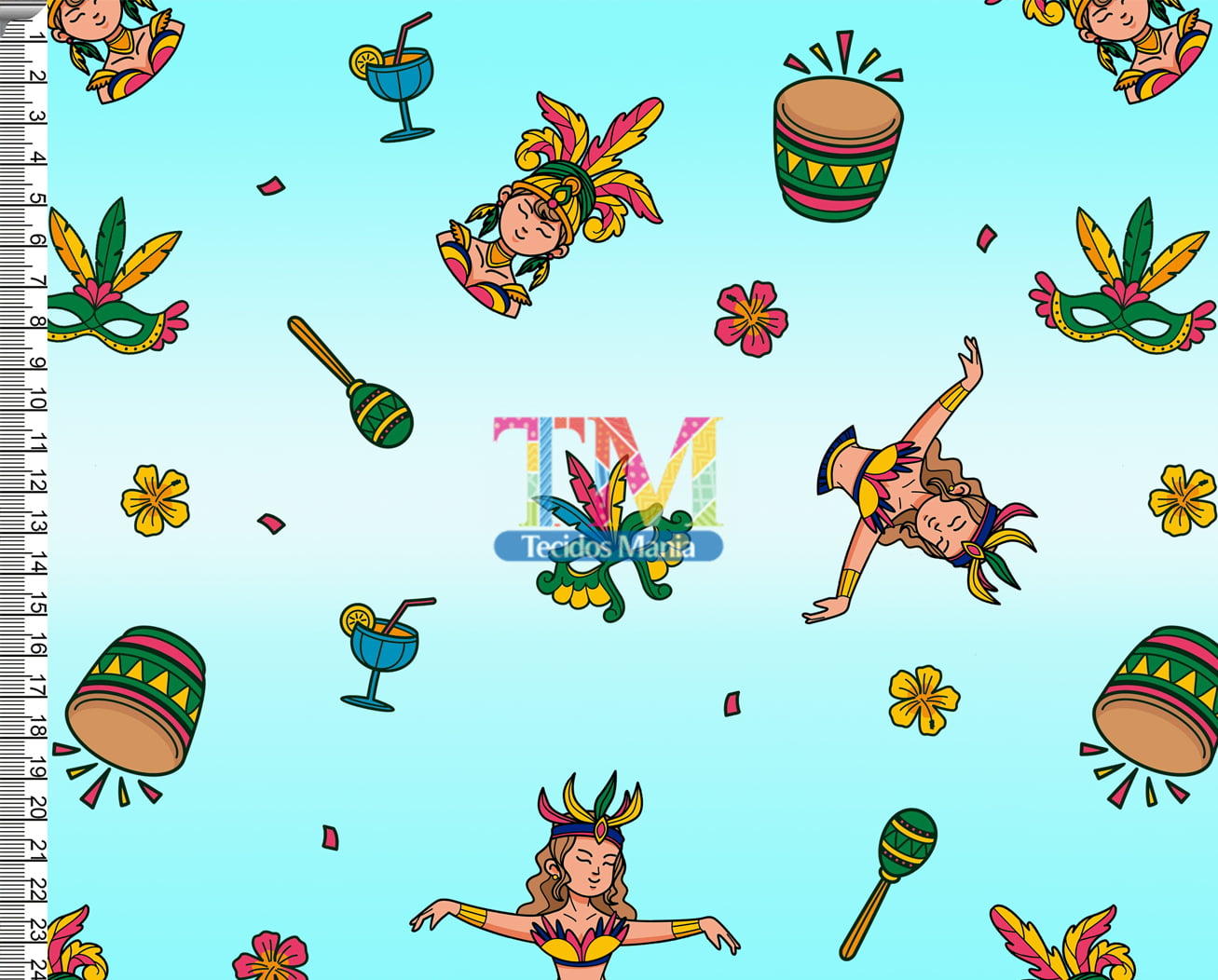 Sintético doll estampado - Carnaval - Desfile - Fundo Azul