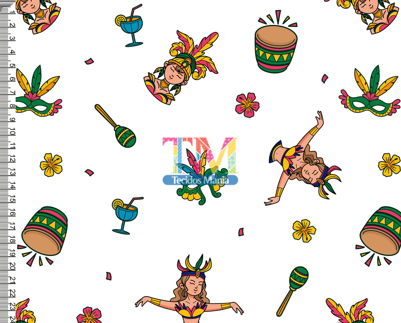 Sintético doll estampado - Carnaval - Desfile - Fundo Branco