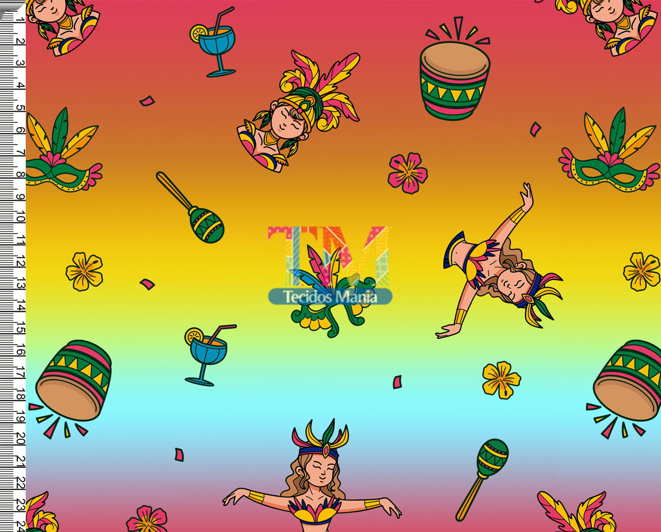 Sintético doll estampado - Carnaval - Desfile - Fundo degrade