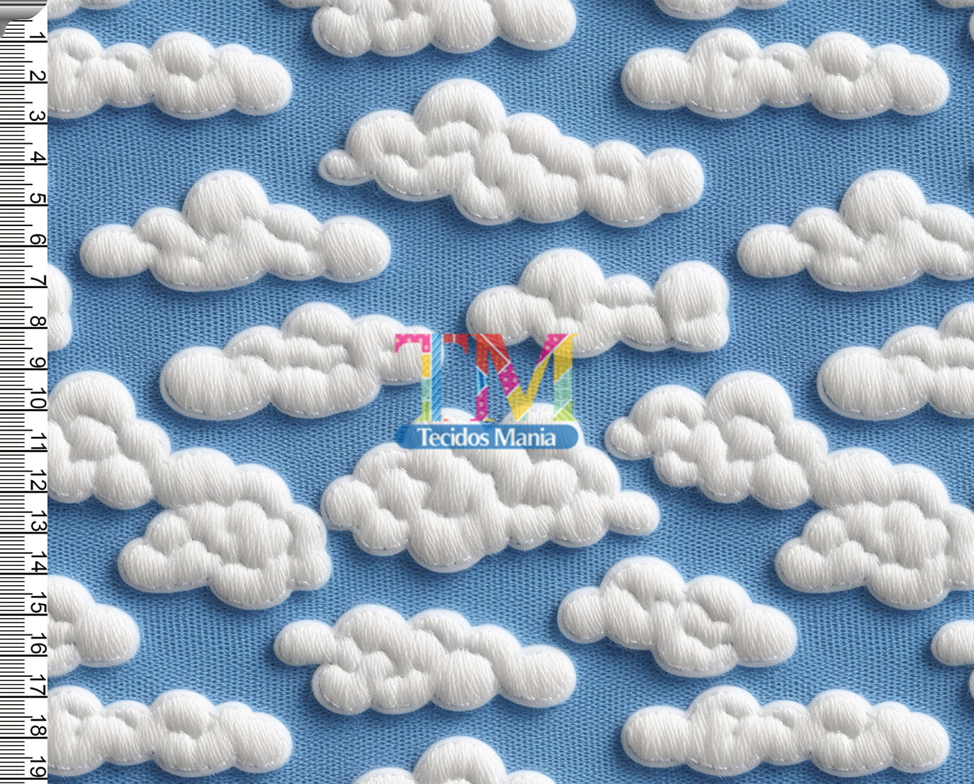 Sintético doll estampado  - Céu - nuvens - bordado - 3d 