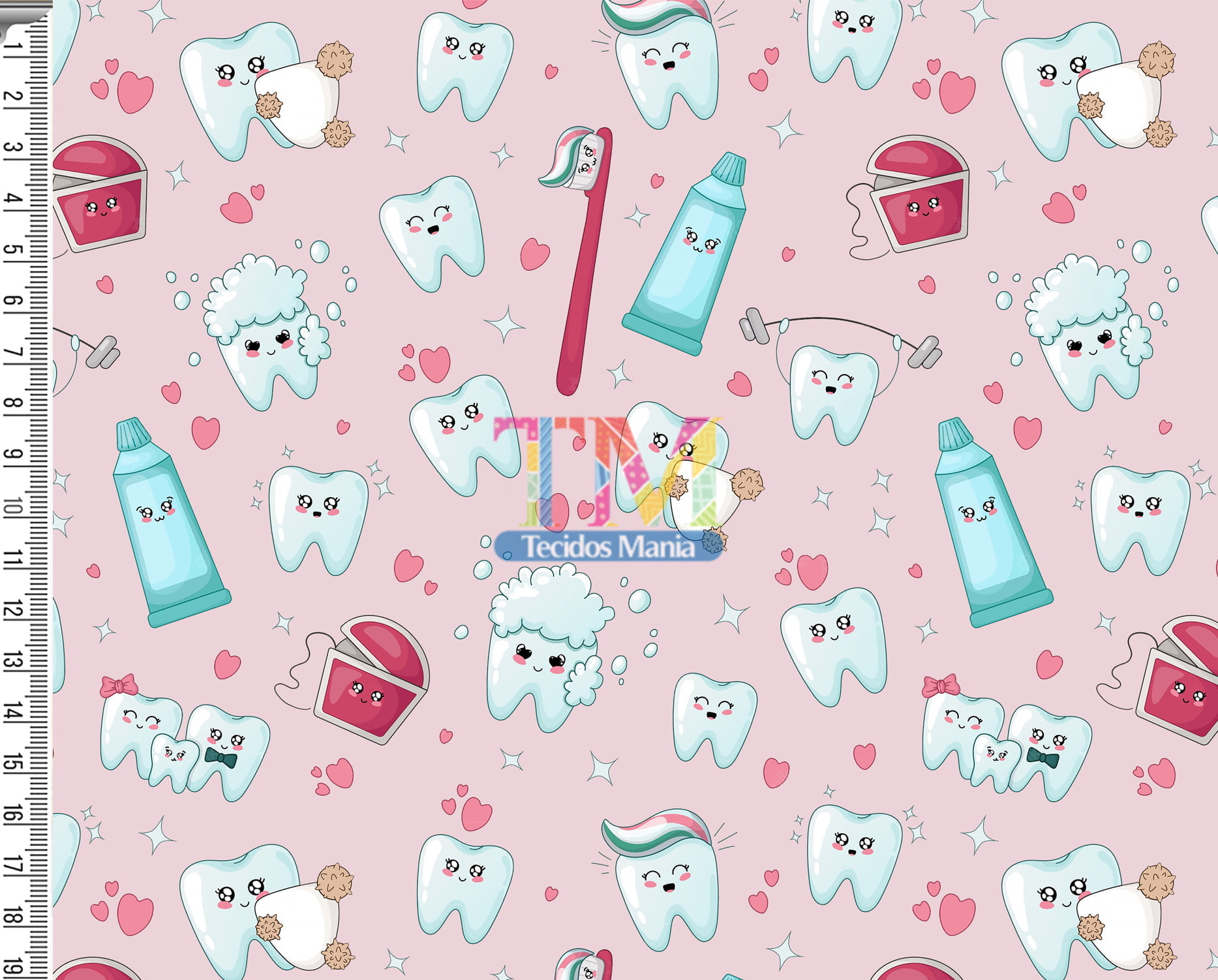 Sintético doll estampado - Dentista - Dentes - Fundo rosa