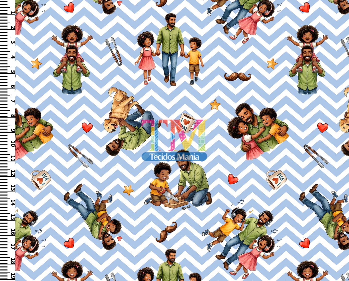 Sintético doll estampado - Dia dos Pais - Filhos - Fundo chevron