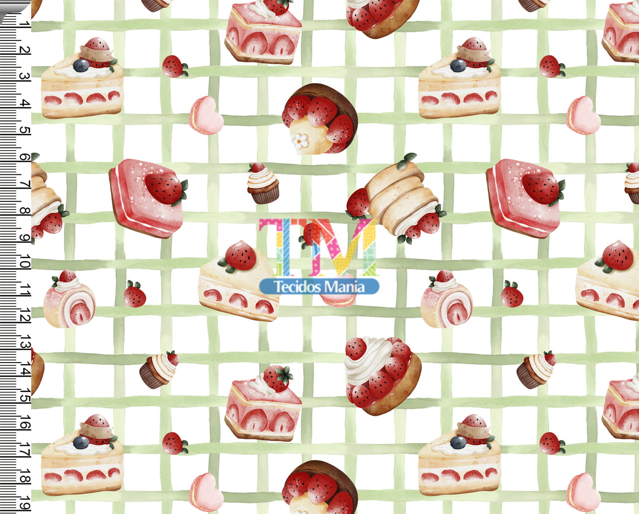 Sintético doll estampado - Doces de Morango - Xadrez verde