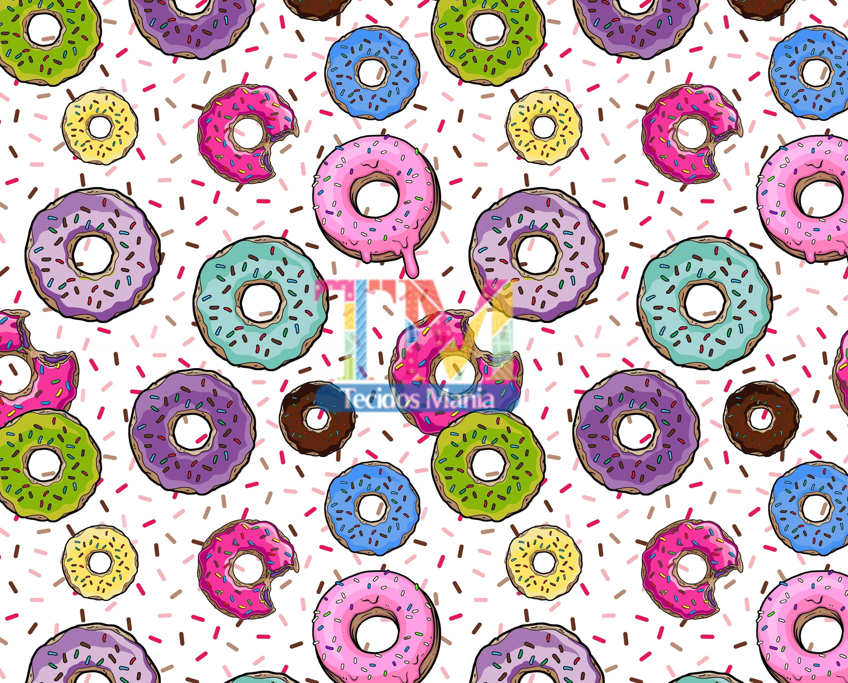 Sintético doll estampado  - Donuts - Fundo granulado