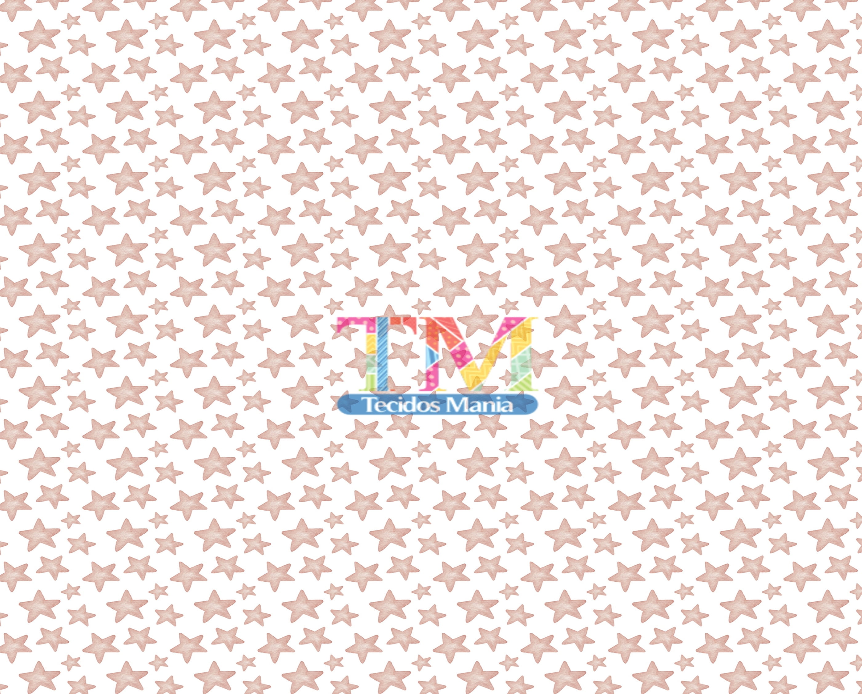 Sintético doll estampado - Estrelas Aquarela Salmão - Fundo Branco