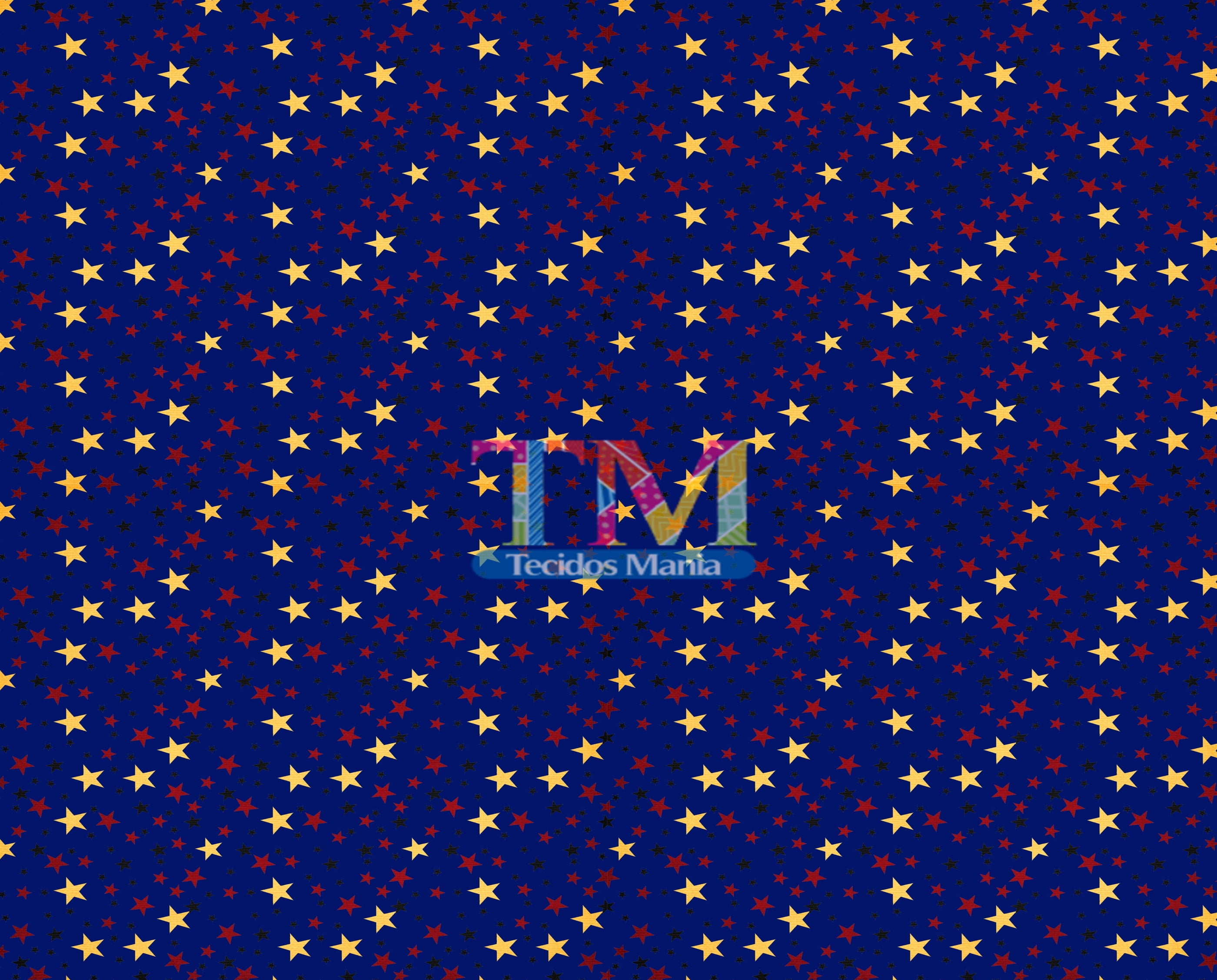 Sintético doll estampado - Estrelas circo - Fundo azul