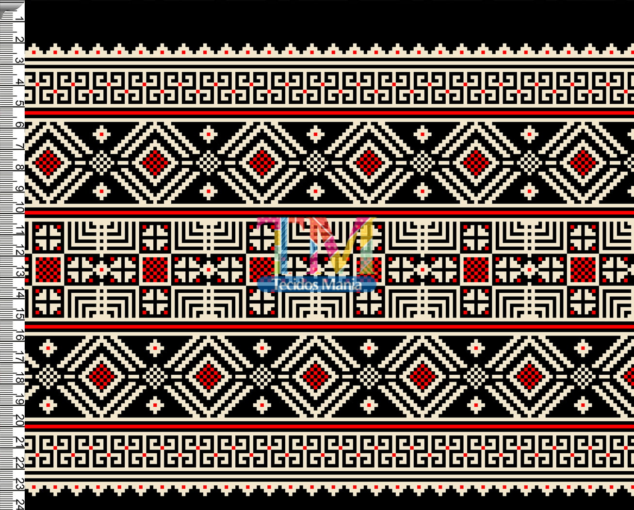 Sintético doll estampado - Étnico - Geométrico - preto e vermelho