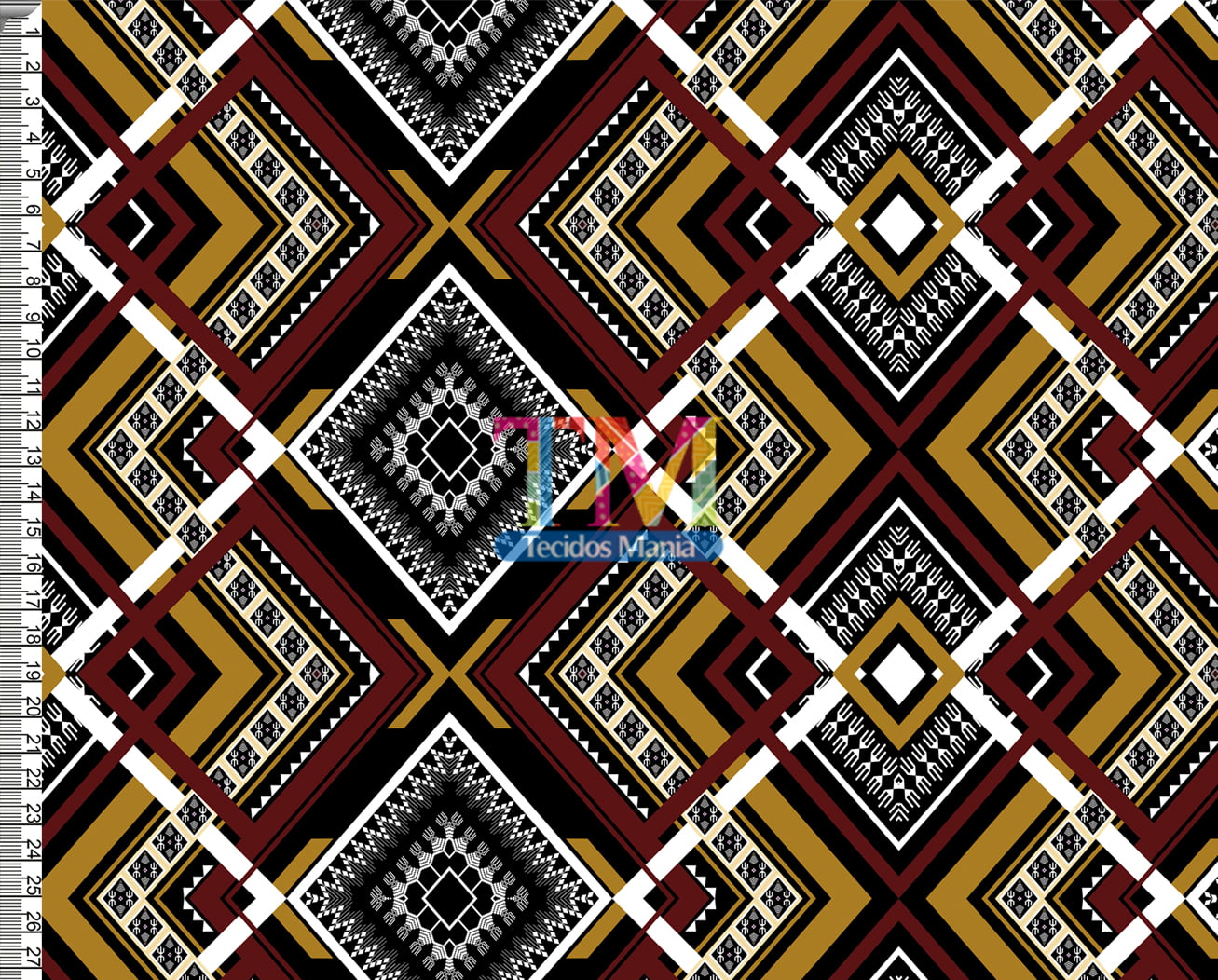 Sintético doll estampado - Étnico - losango - Marrom