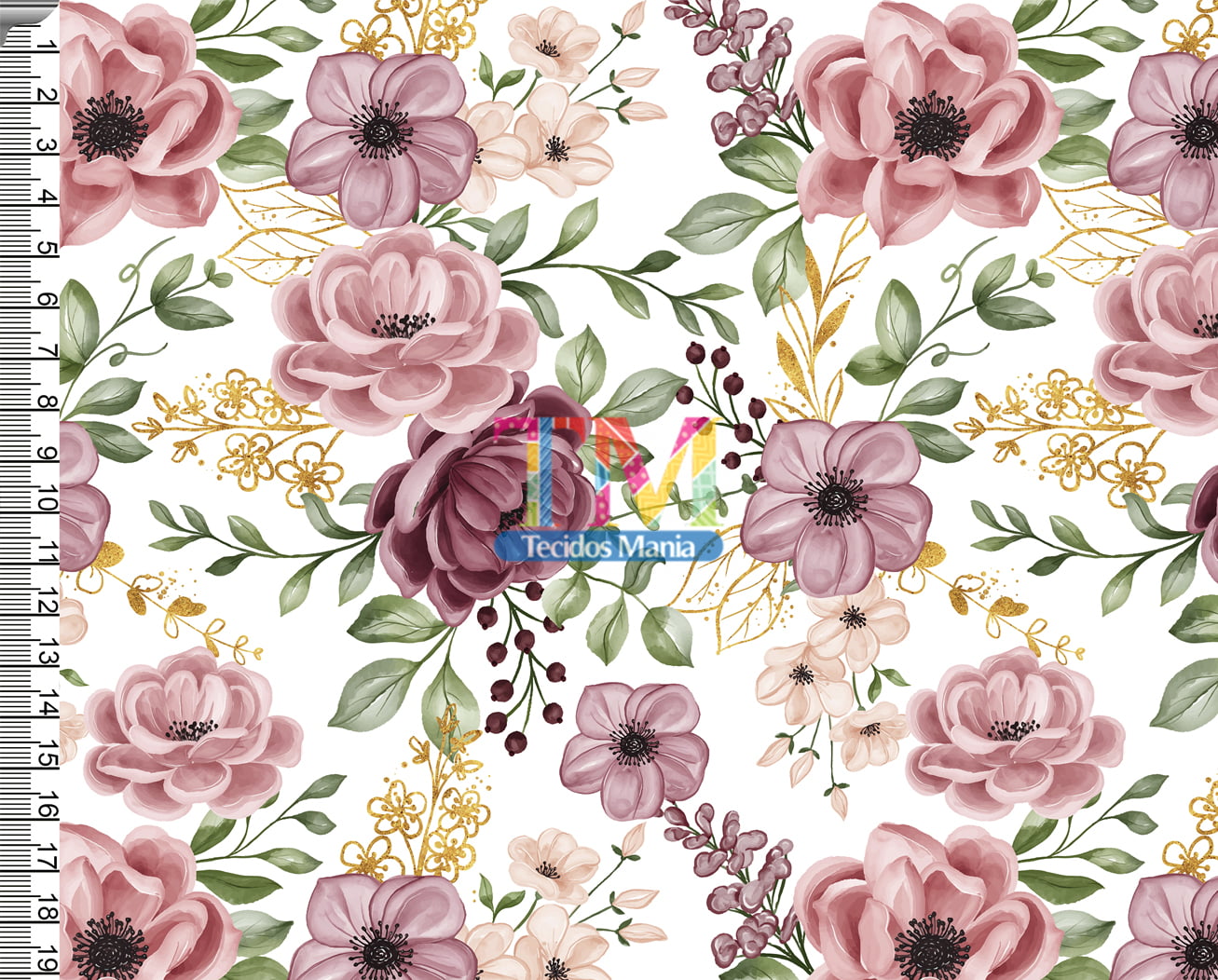 Sintético doll estampado  - Floral Aline - Fundo branco