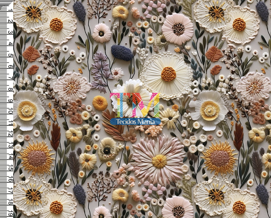 Sintético doll estampado - Floral - Bruna - bordado - 3D     