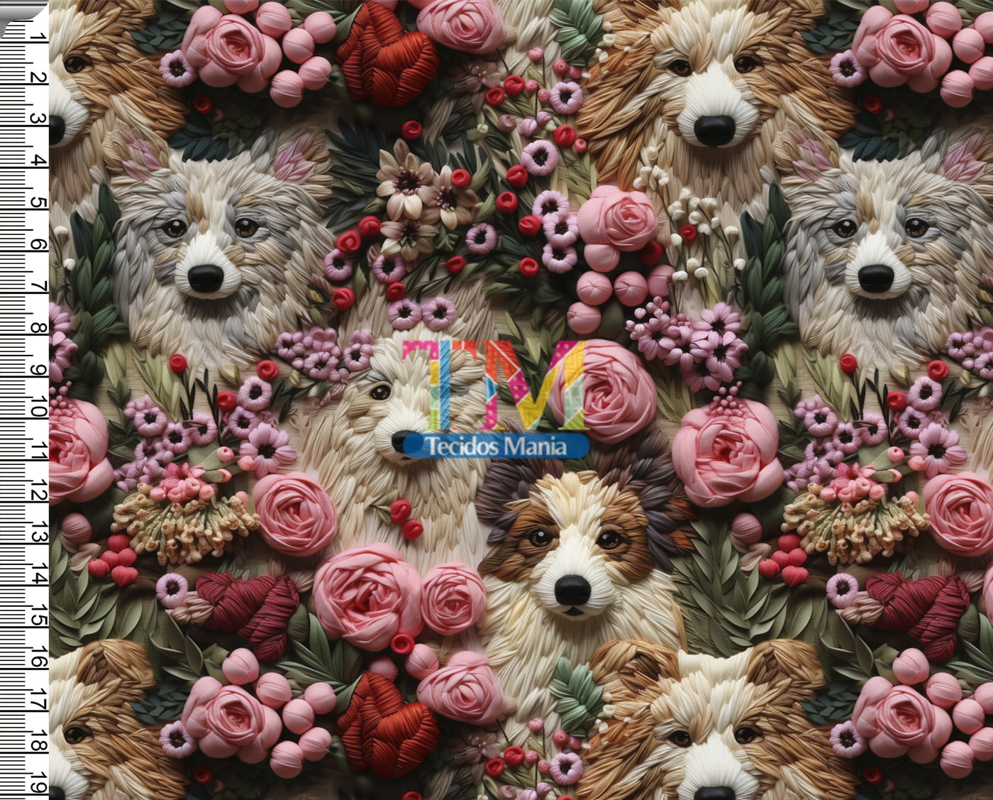 Sintético doll estampado  - Floral - dogs - bordado - 3d 