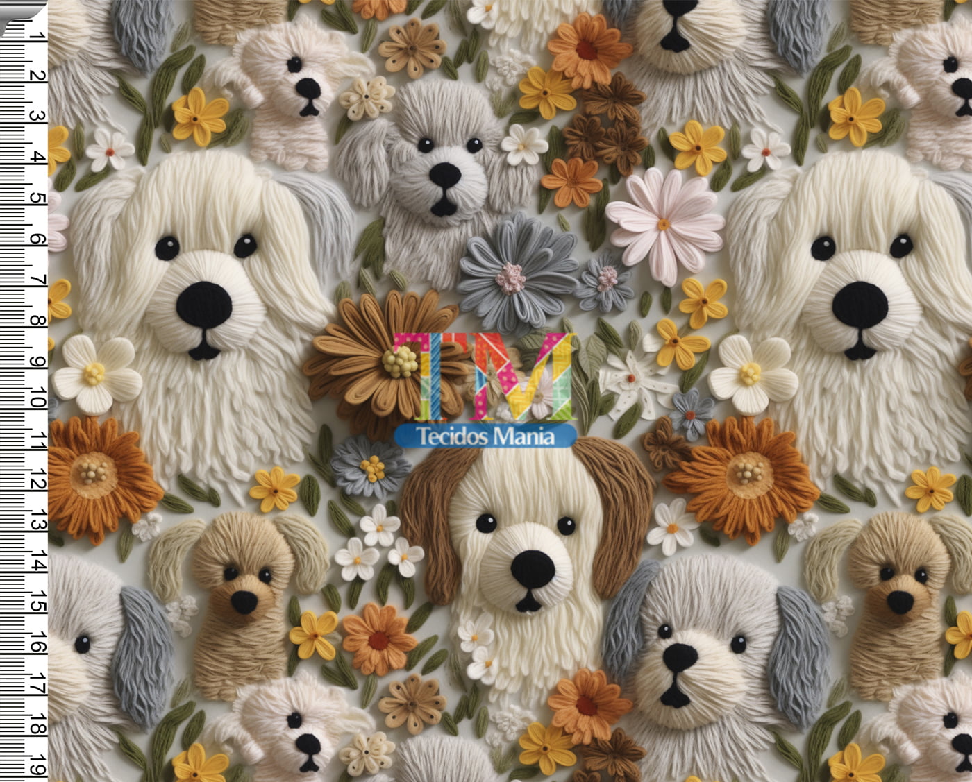 Sintético doll estampado  - Floral - dogs - luke - bordado - 3d 