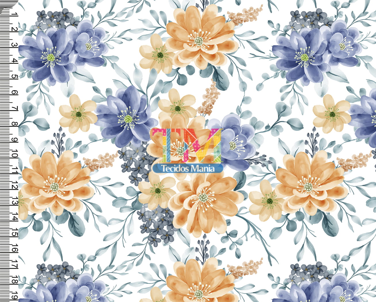 Sintético doll estampado  - Floral - Laranja e Roxo