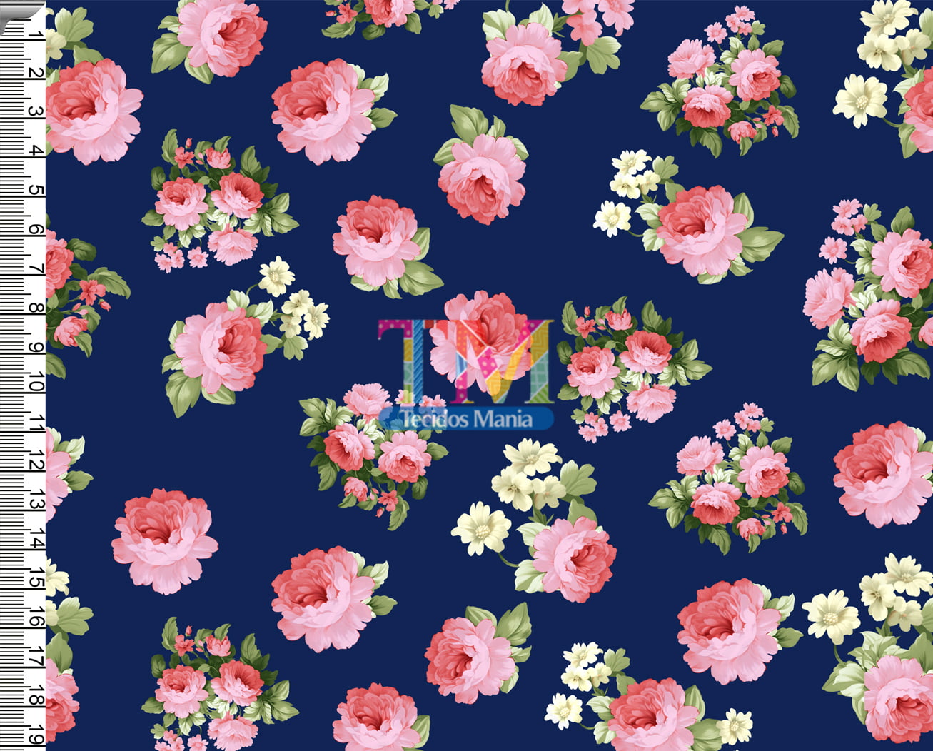 Sintético doll estampado  - Floral - Manu - Fundo Azul Marinho