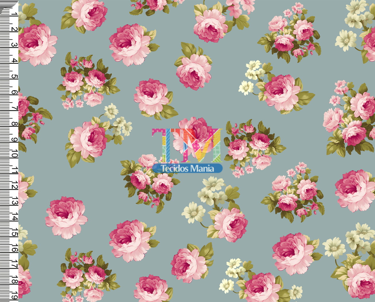 Sintético doll estampado  - Floral - Manu - Fundo Verde Vintage